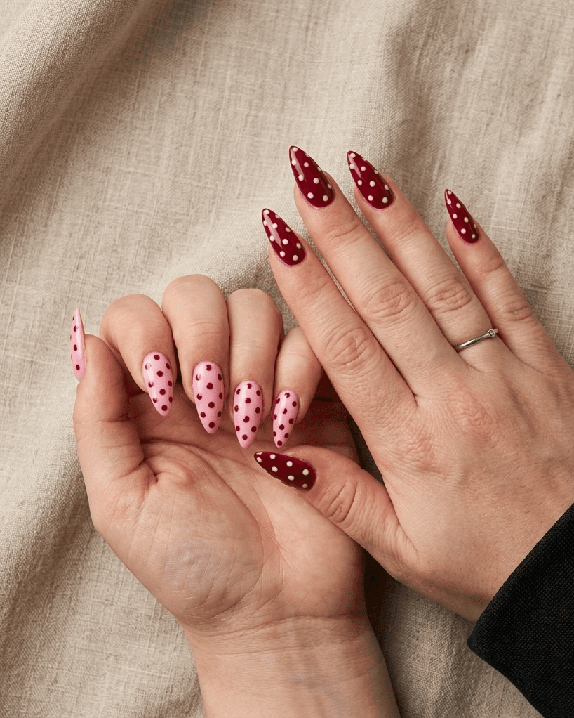 Manucure Polka Dot réalisée à l'institut Maison Belladone Irigny